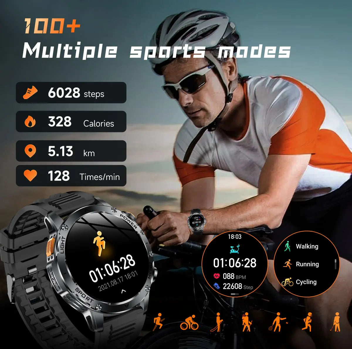 Reloj Smartwatch T-REX3 Deportivo GPS - Batería 1000mAh, 10ATM Impermeable, Linterna, Llamadas BT