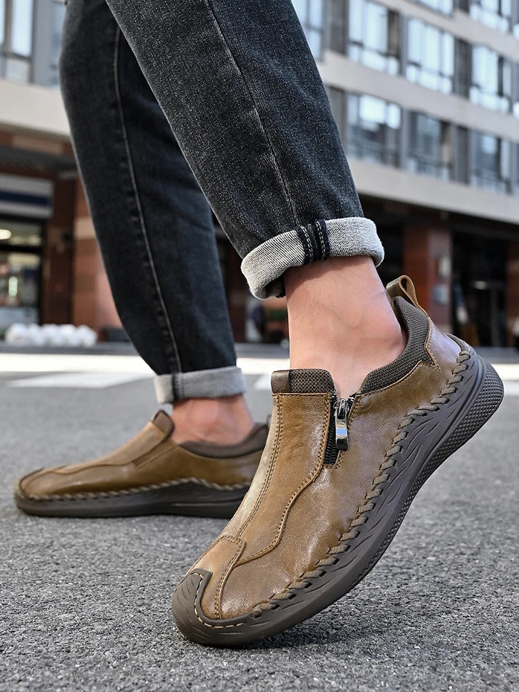 LETCOMFIT Zapatos de Cuero Genuino para Hombre - Mocasines Cómodos Hechos a Mano