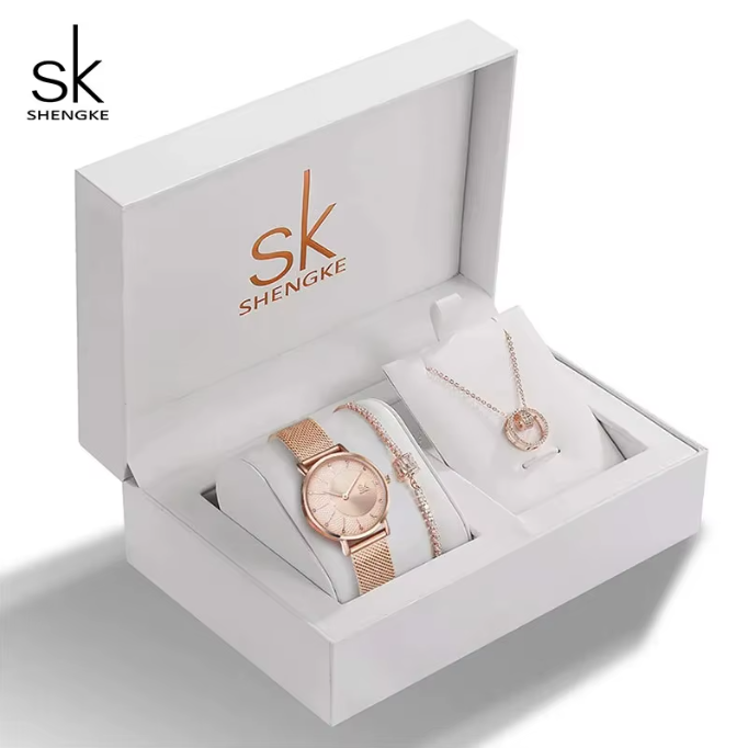 Set de Joyería Elegante para Mujer con Reloj de Cuarzo, Collar y Aretes - SHENGKE