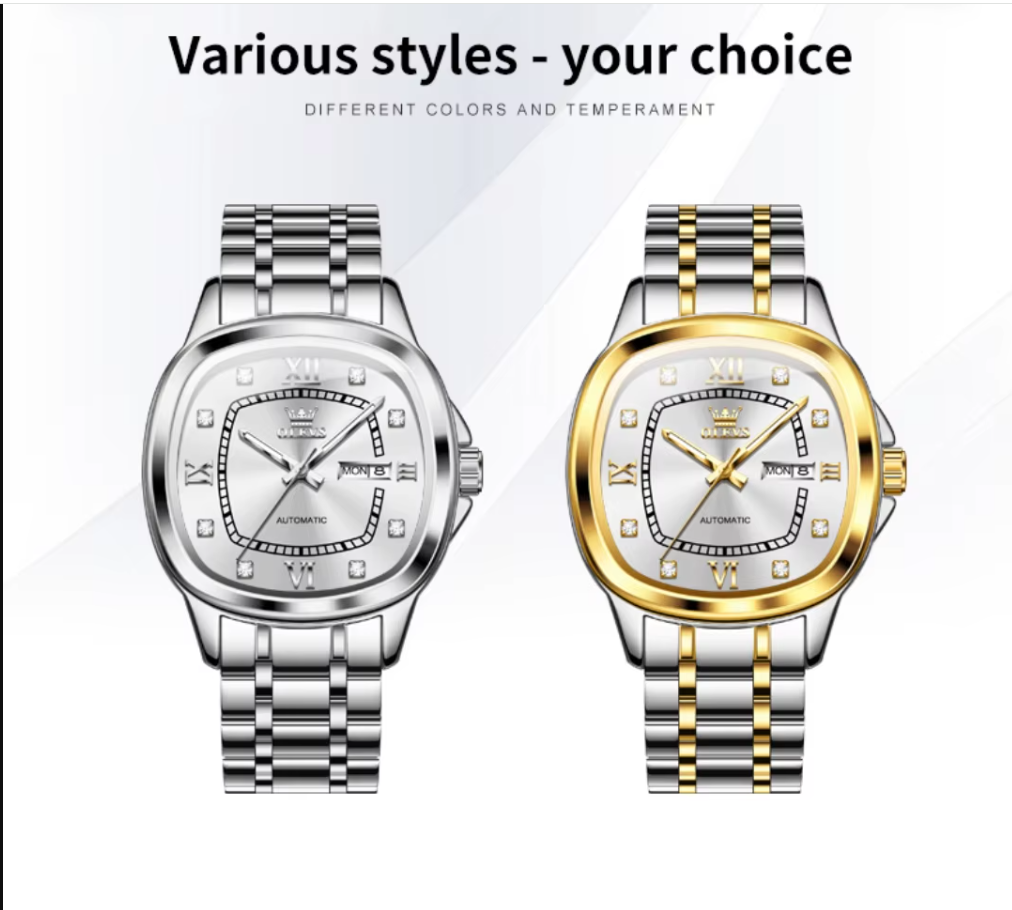 OLEVS 9810 Reloj Mecánico Premium Hombre/Mujer - Acero Inoxidable - Diseño Cuadrado Retro