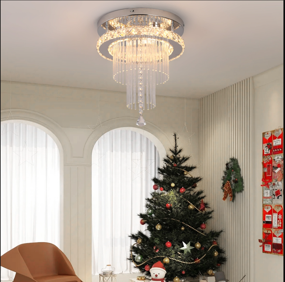 Lámpara de Techo LED de Cristal Moderna 3 Colores Regulable con Control Remoto