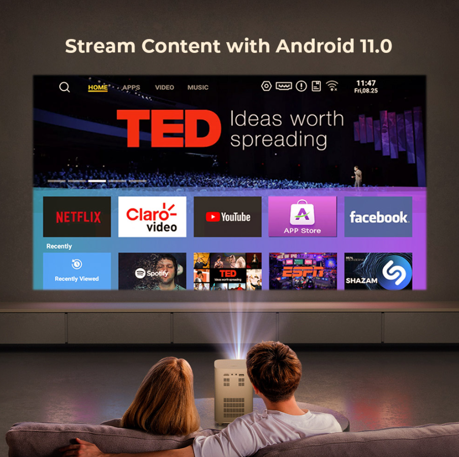 Mini Proyector Portátil BYINTEK X15 LED Inteligente con Android 11.0 y WiFi para Cine en Casa Full HD 1080P