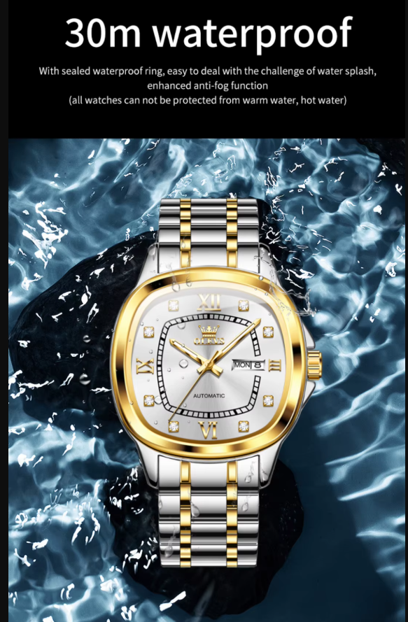 OLEVS 9810 Reloj Mecánico Premium Hombre/Mujer - Acero Inoxidable - Diseño Cuadrado Retro