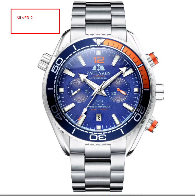 PAULAREIS Reloj Automático Hombre 45mm Mecánico Cronógrafo Buceador Acero Inoxidable