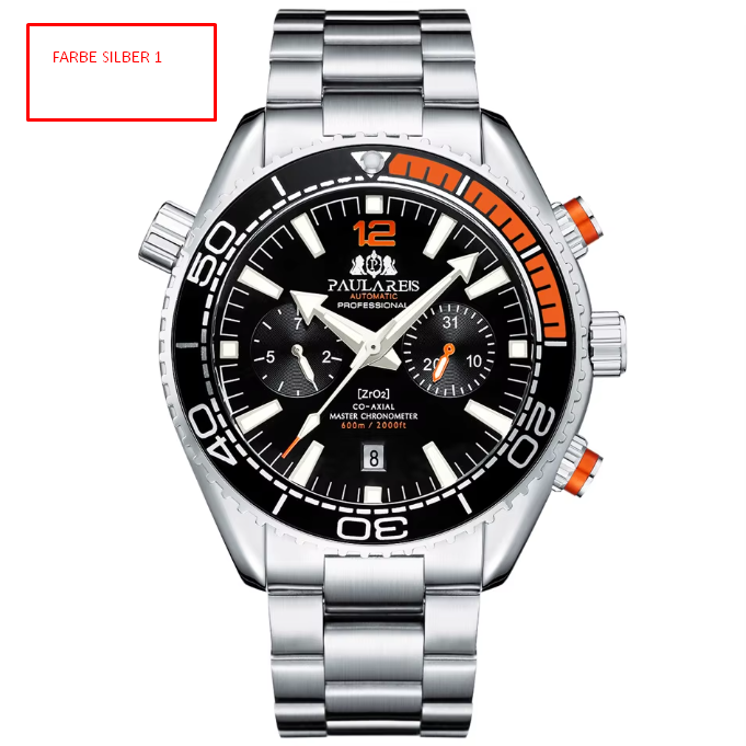 PAULAREIS Reloj Automático Hombre 45mm Mecánico Cronógrafo Buceador Acero Inoxidable