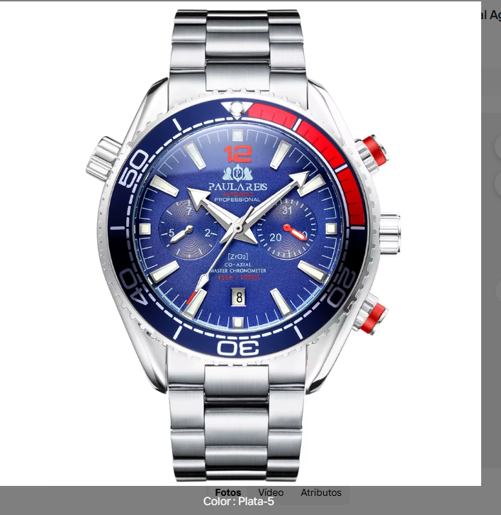 PAULAREIS Reloj Automático Hombre 45mm Mecánico Cronógrafo Buceador Acero Inoxidable