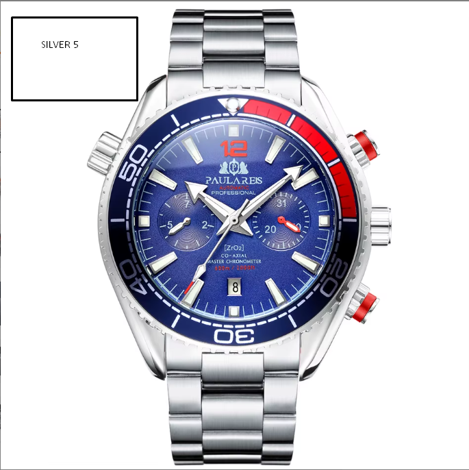 PAULAREIS Reloj Automático Hombre 45mm Mecánico Cronógrafo Buceador Acero Inoxidable