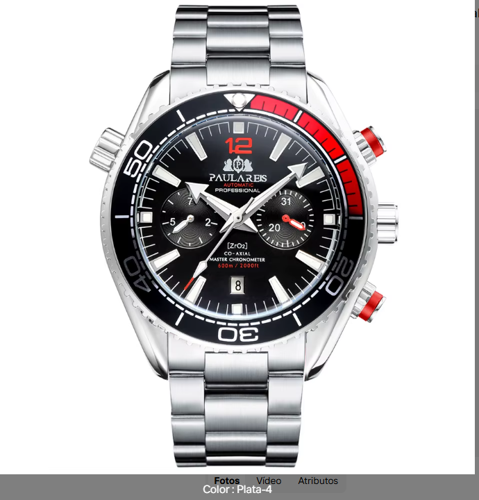 PAULAREIS Reloj Automático Hombre 45mm Mecánico Cronógrafo Buceador Acero Inoxidable