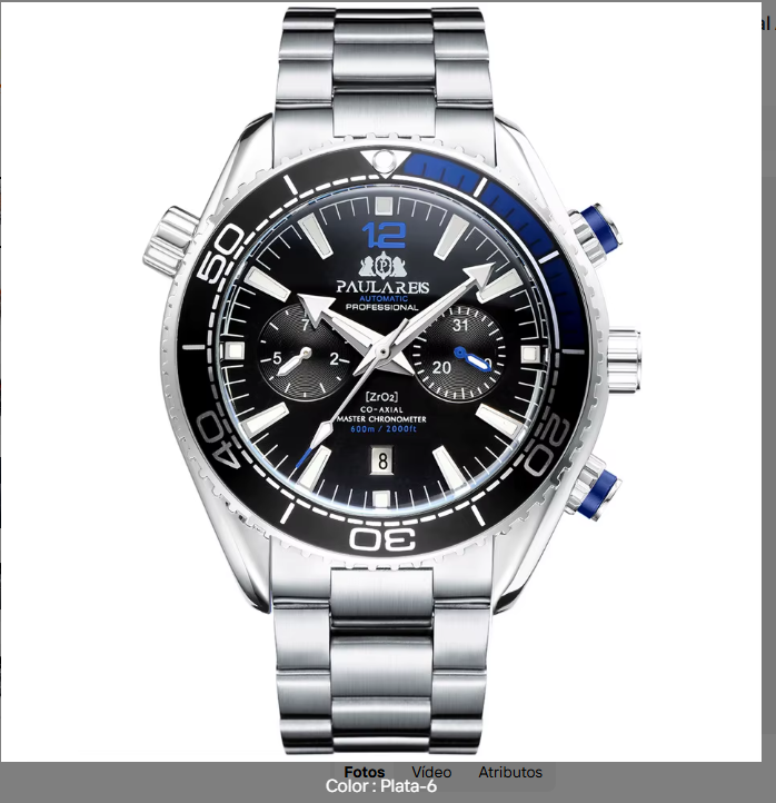 PAULAREIS Reloj Automático Hombre 45mm Mecánico Cronógrafo Buceador Acero Inoxidable