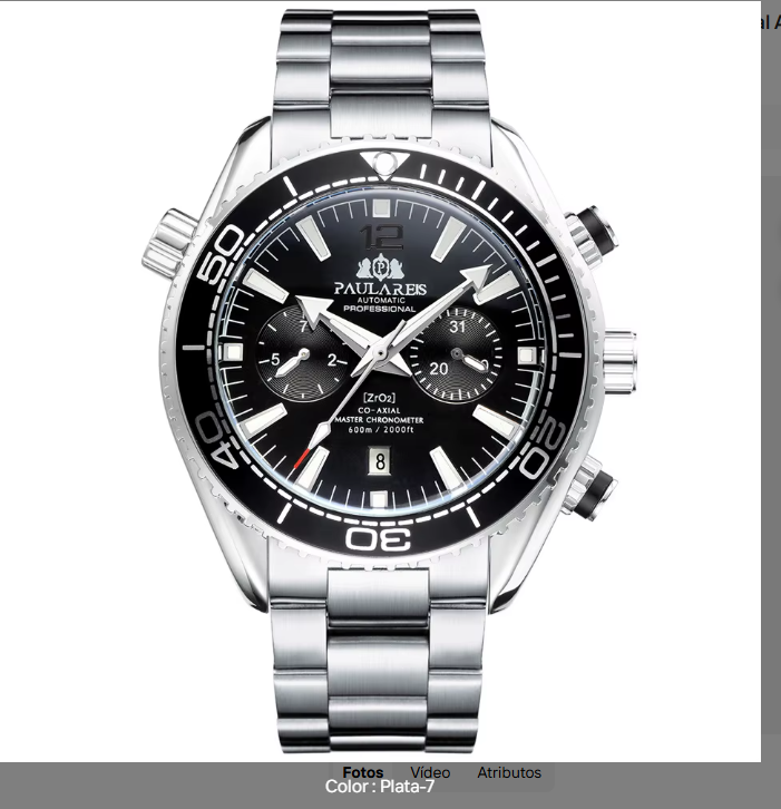 PAULAREIS Reloj Automático Hombre 45mm Mecánico Cronógrafo Buceador Acero Inoxidable