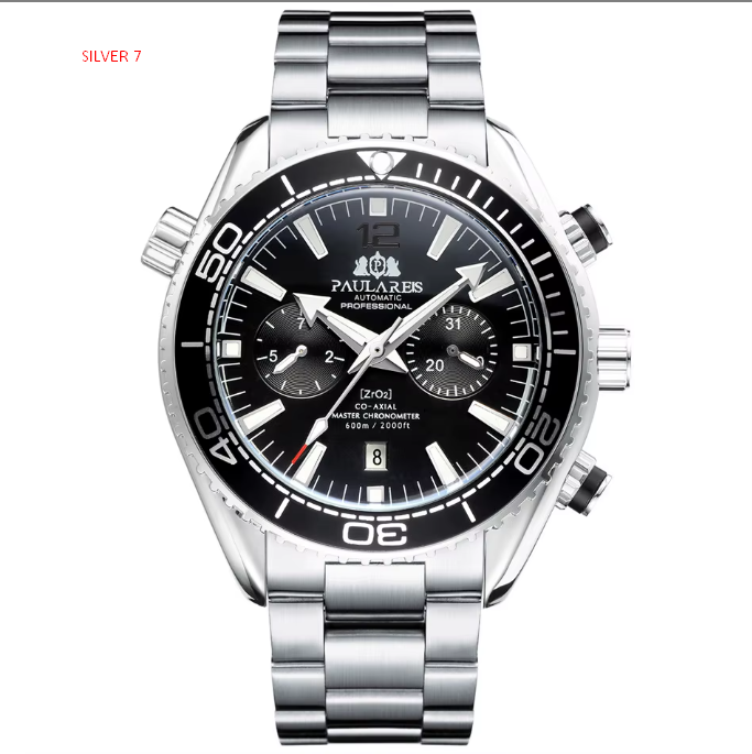 PAULAREIS Reloj Automático Hombre 45mm Mecánico Cronógrafo Buceador Acero Inoxidable