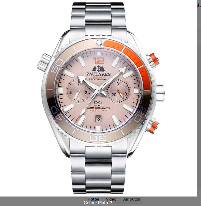 PAULAREIS Reloj Automático Hombre 45mm Mecánico Cronógrafo Buceador Acero Inoxidable