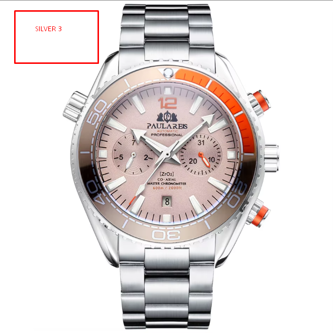 PAULAREIS Reloj Automático Hombre 45mm Mecánico Cronógrafo Buceador Acero Inoxidable