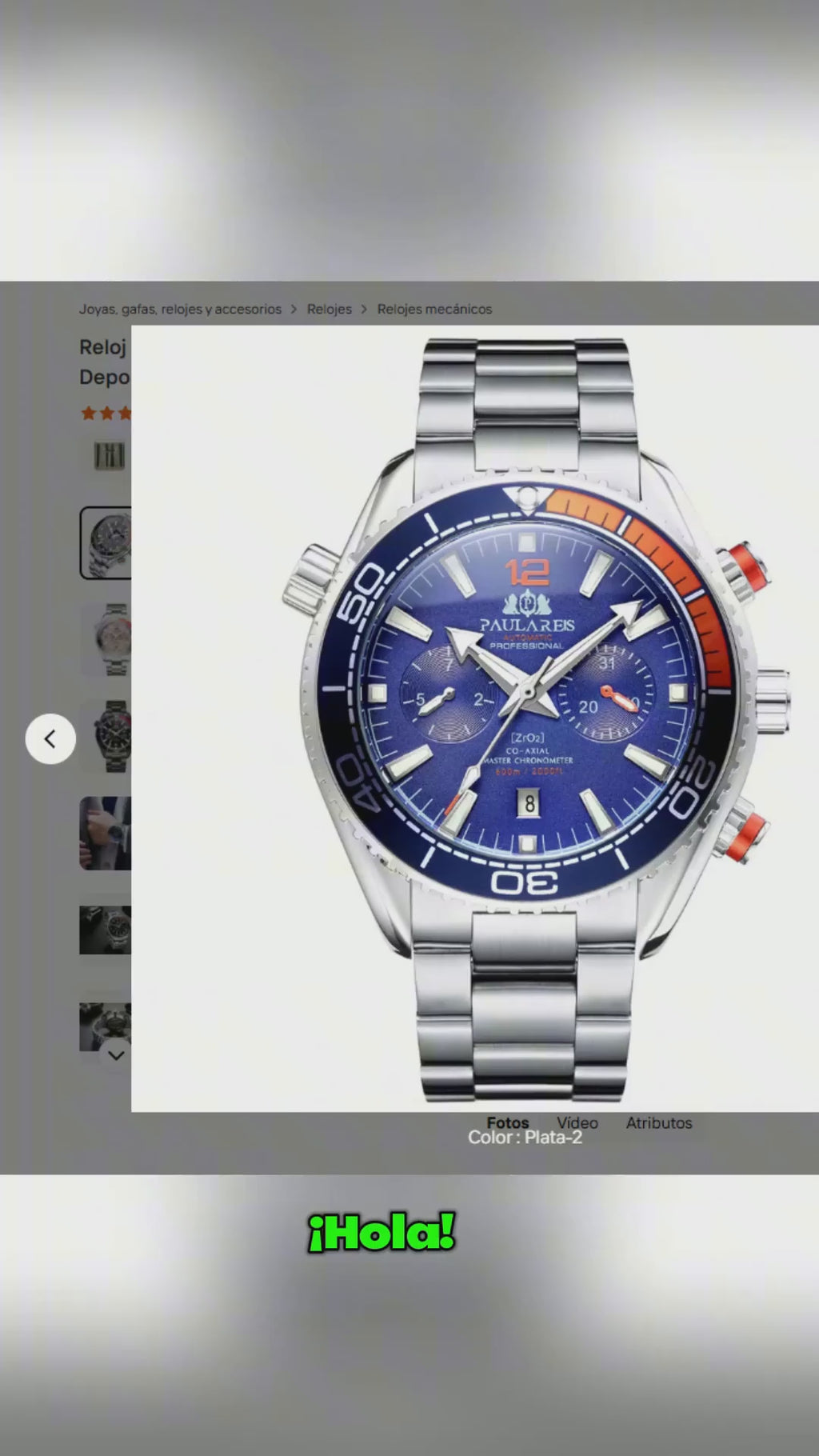 PAULAREIS Reloj Automático Hombre 45mm Mecánico Cronógrafo Buceador Acero Inoxidable