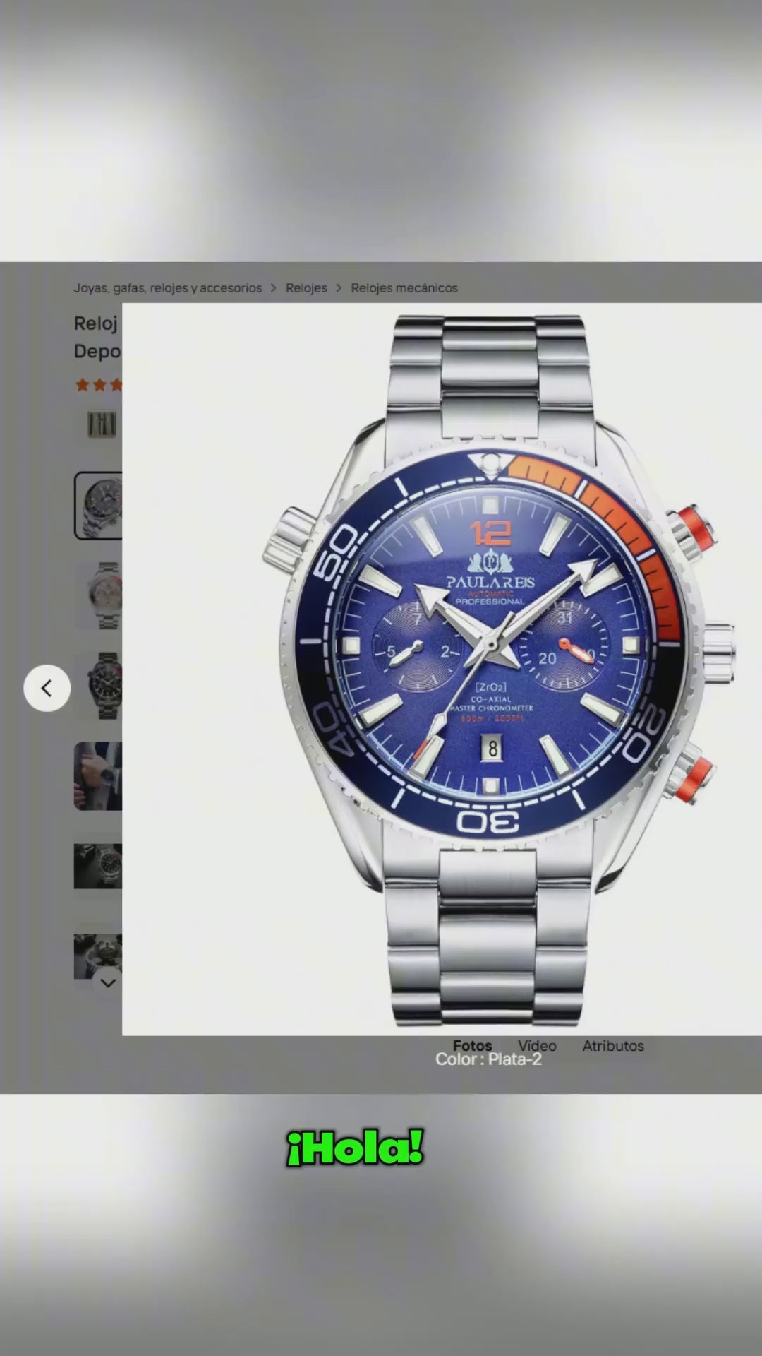 PAULAREIS Reloj Automático Hombre 45mm Mecánico Cronógrafo Buceador Acero Inoxidable