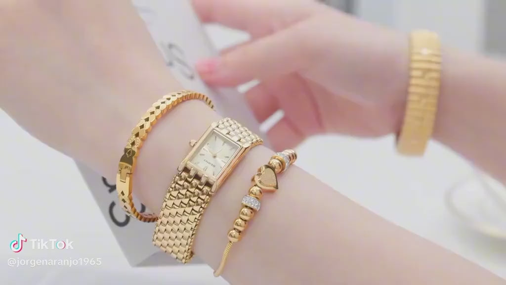 Reloj BERNY Dorado Mujer - Cuadrado Acero Inoxidable