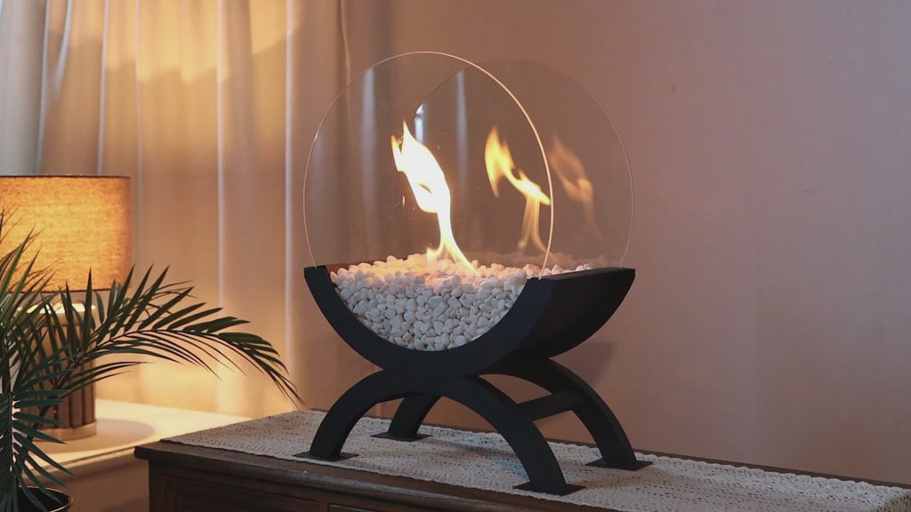 Hoguera Decorativa de Bioetanol con Piedras Blancas - Chimenea de Mesa Interior/Exterior