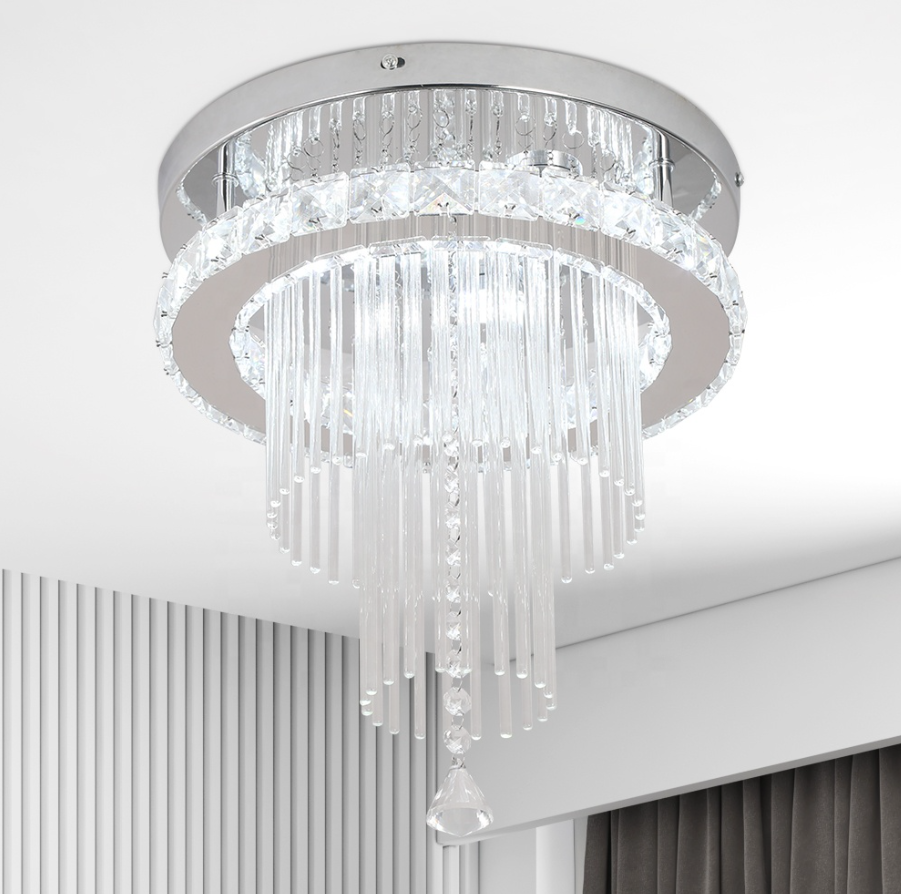 Lámpara de Techo LED de Cristal Moderna 3 Colores Regulable con Control Remoto