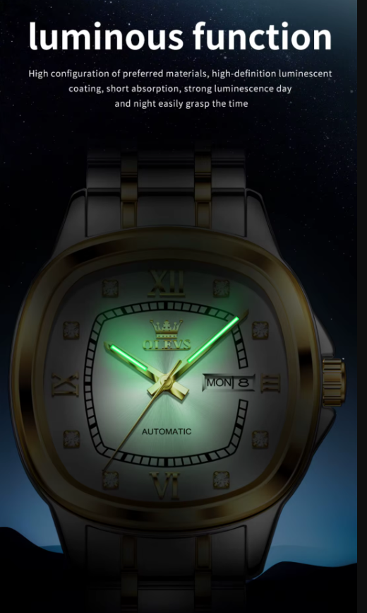 OLEVS 9810 Reloj Mecánico Premium Hombre/Mujer - Acero Inoxidable - Diseño Cuadrado Retro