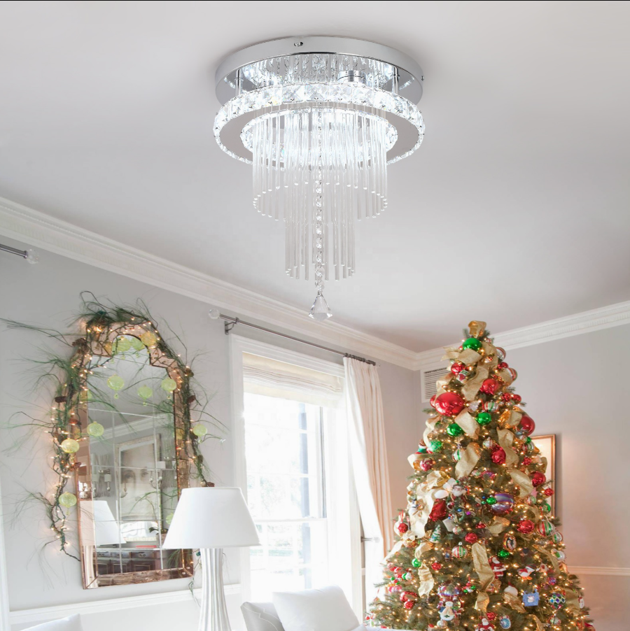 Lámpara de Techo LED de Cristal Moderna 3 Colores Regulable con Control Remoto